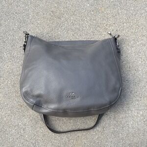 Coach F31399 Elle Hobo Gray Grey Pebbled Leather Convertible Shoulder Bag Purse
